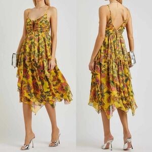 Misa Los Angeles Daphne Floral Print Chiffon Midi Dress Size Medium